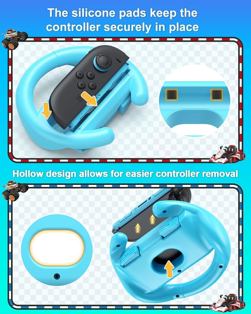 FYOUNG [Both for Switch 2 and 1] Steering Wheel Grip for Nintendo Switch 2/1/OLED Controllers, Ergonomic Racing Accessories for Joy con and for Joycon 2, for Mario Kart 8 Deluxe Switch Games-Orange Blue - Image 4